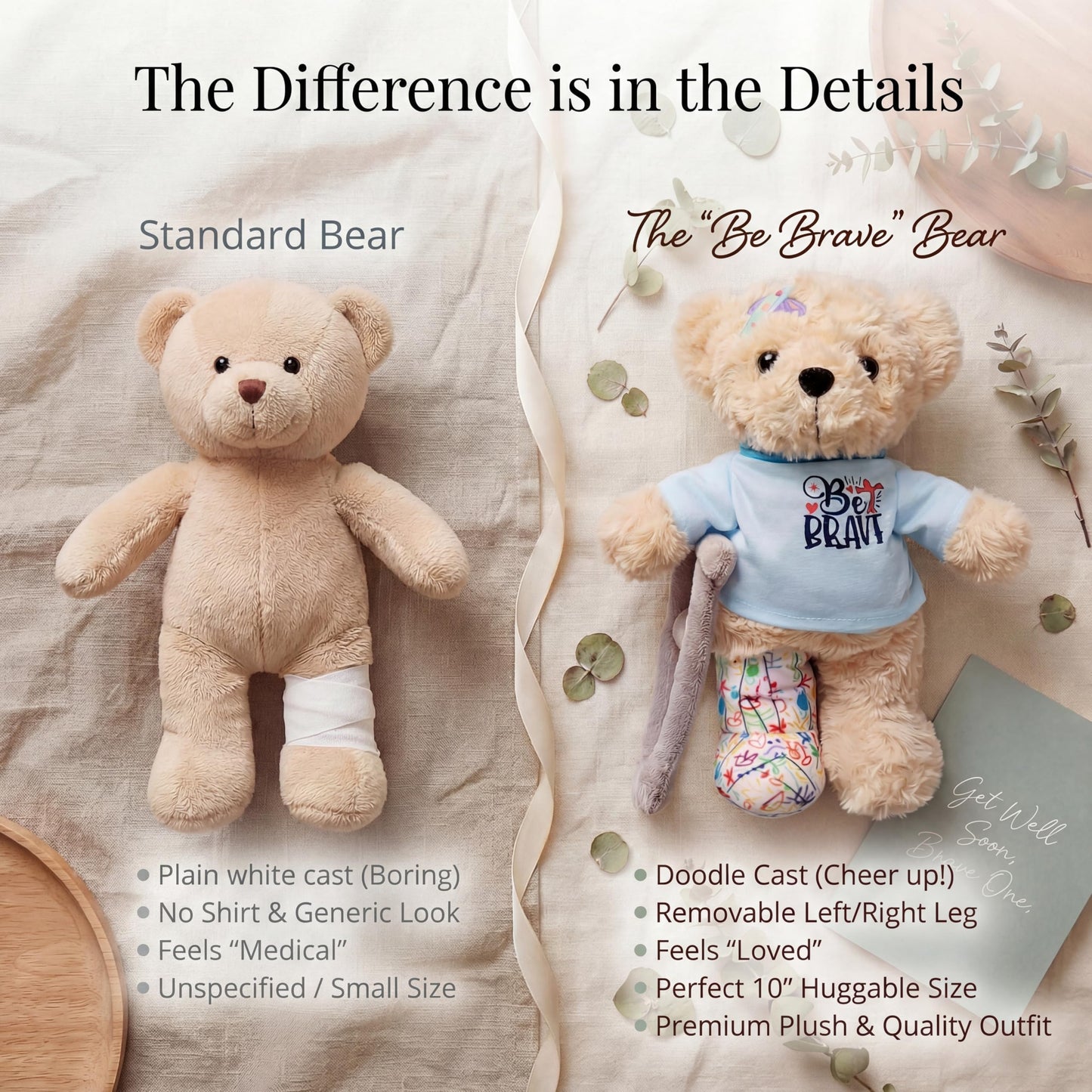 SHSEEN Broken Leg Teddy Bear, 10 Inch Get Well Soon Plush with Crutch