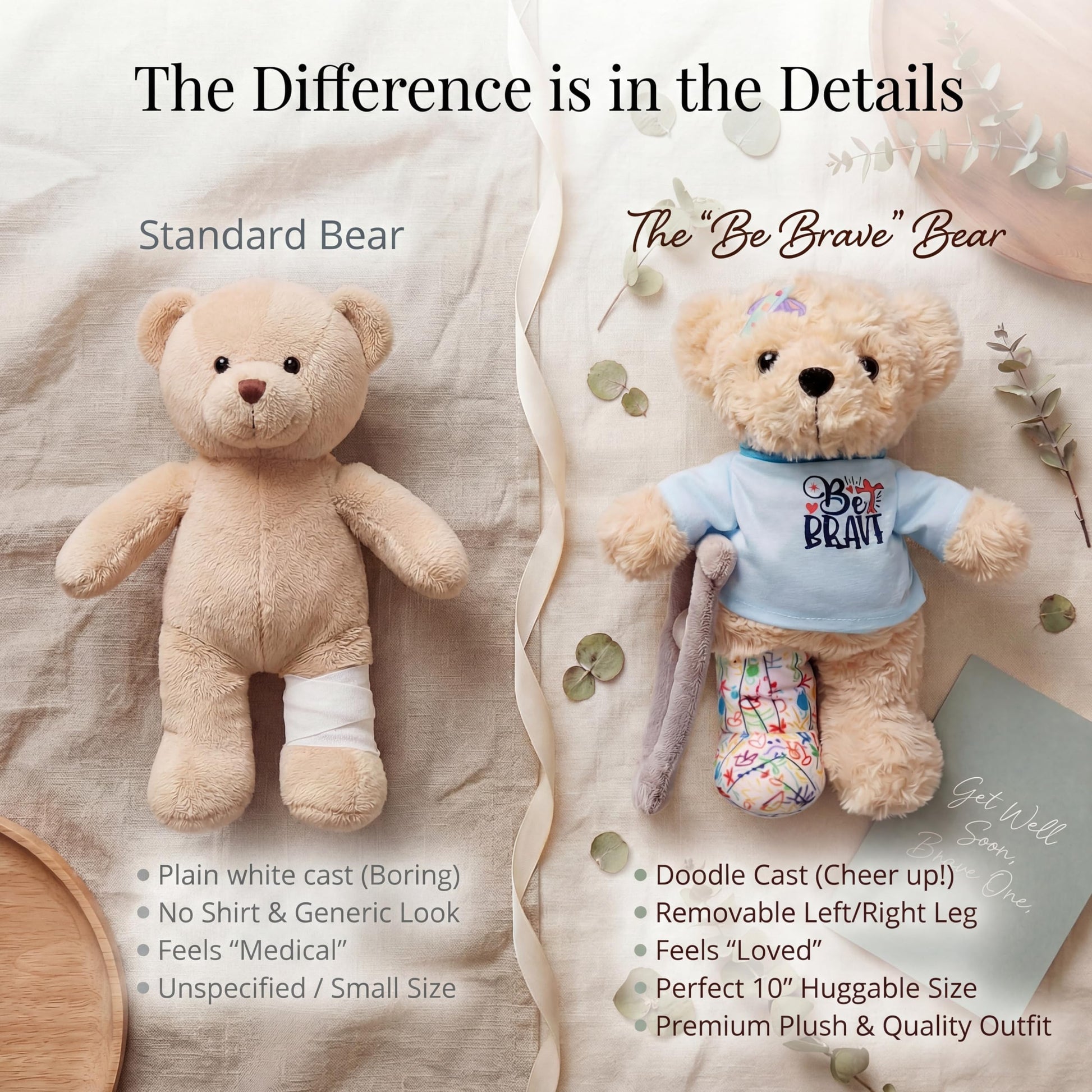 SHSEEN Broken Leg Teddy Bear, 10 Inch Get Well Soon Plush with Crutch