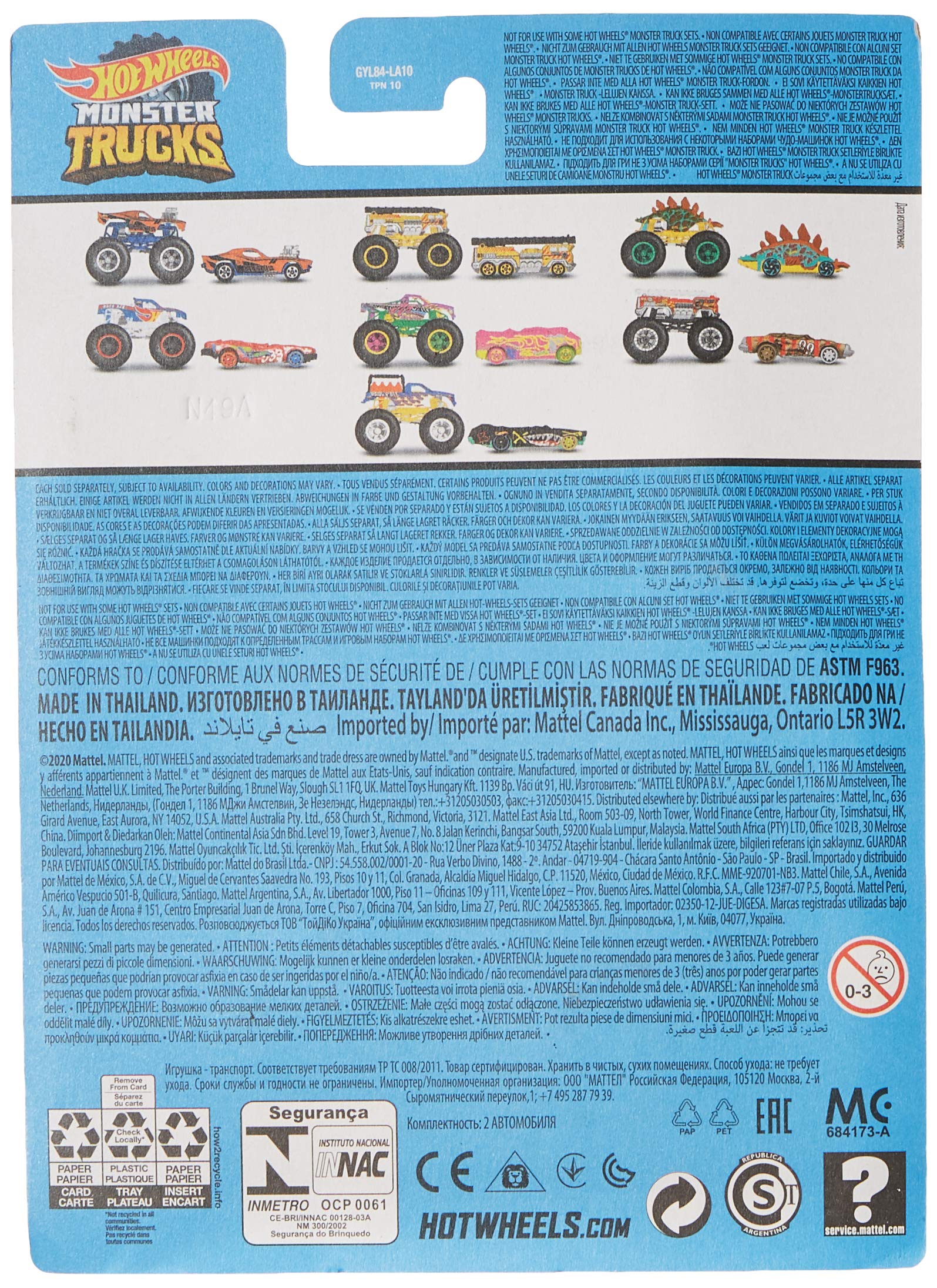 Hot Wheels Monster Trucks, 1:64 2-Pack Racing, Toy Vehicle for Kids Ages 3 and Up