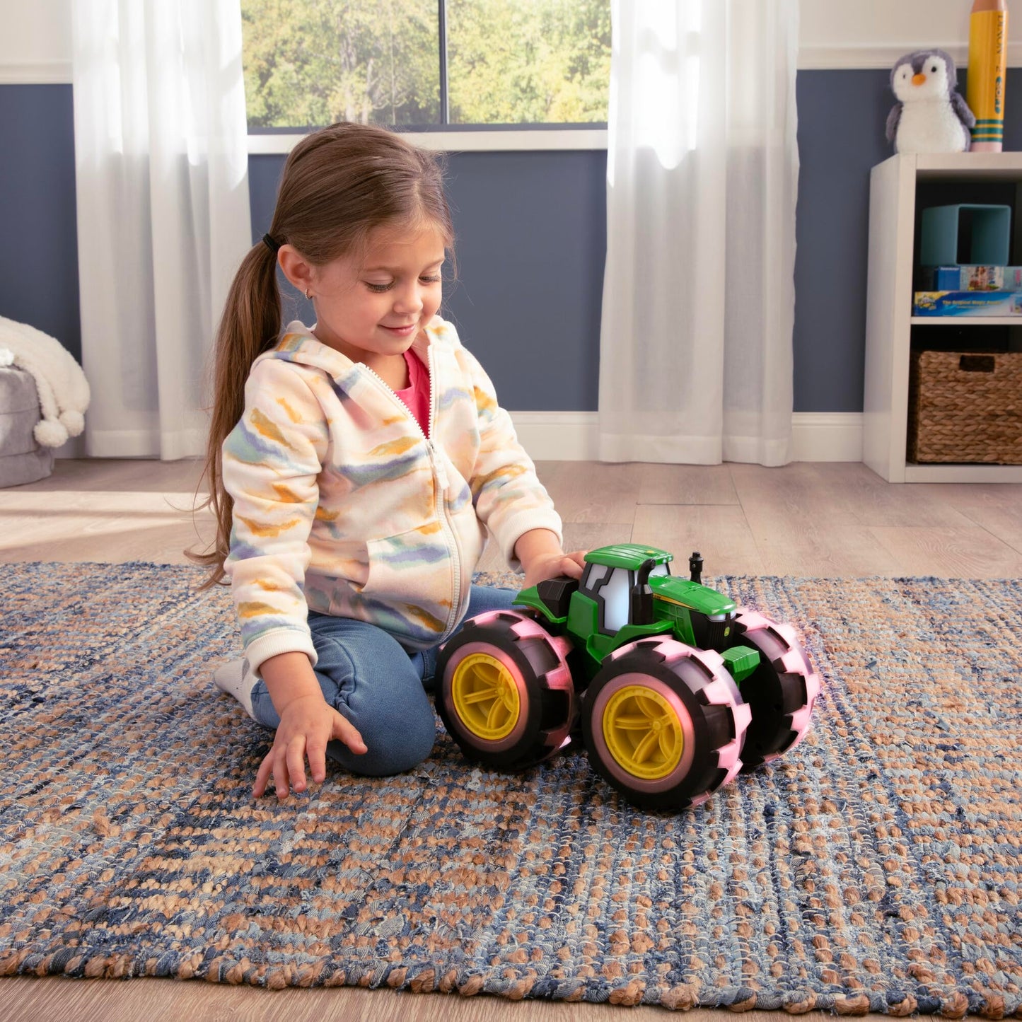 TOMY Monster Treads Lightning Wheels - Deluxe Rainbow Tractor - John Deere Tractor Toys - Light Up Monster Truck Toy with Rainbow Lights and Sounds