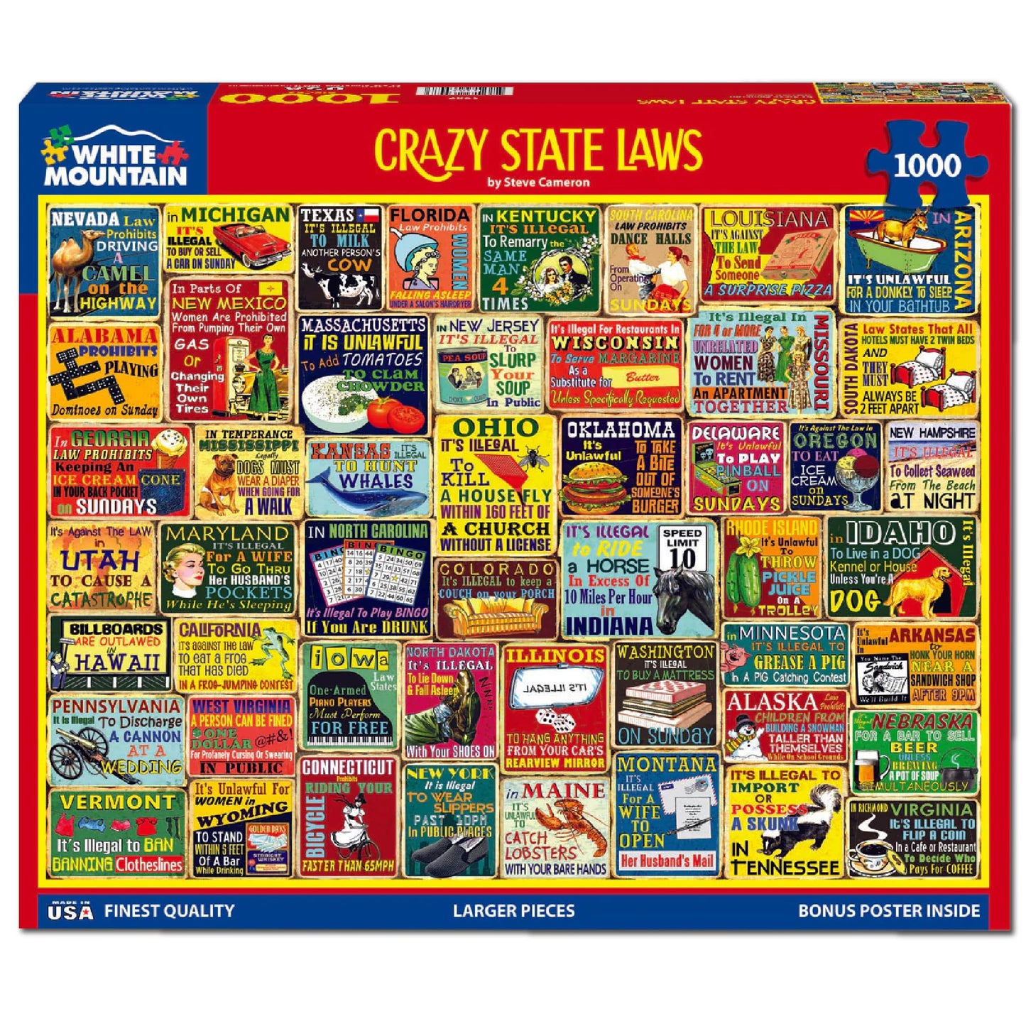 White Mountain 1000 Piece Jigsaw Puzzle Funny Rules, Crazy State Laws