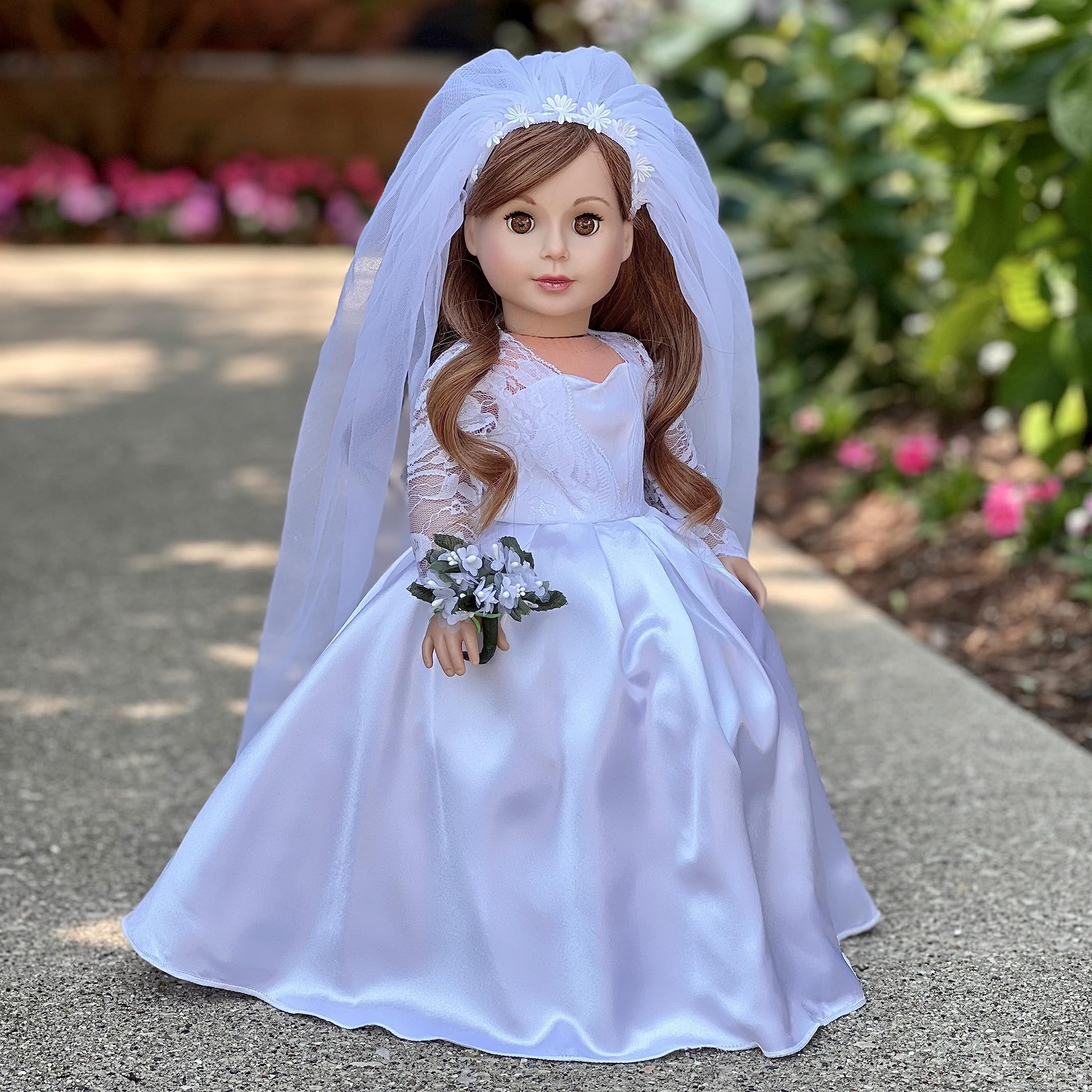 Princess Kate - 4 Piece 18 inch Doll Outfit - Royal Wedding Dress with White Shoes and Tulle Veil - (Doll Not Included)