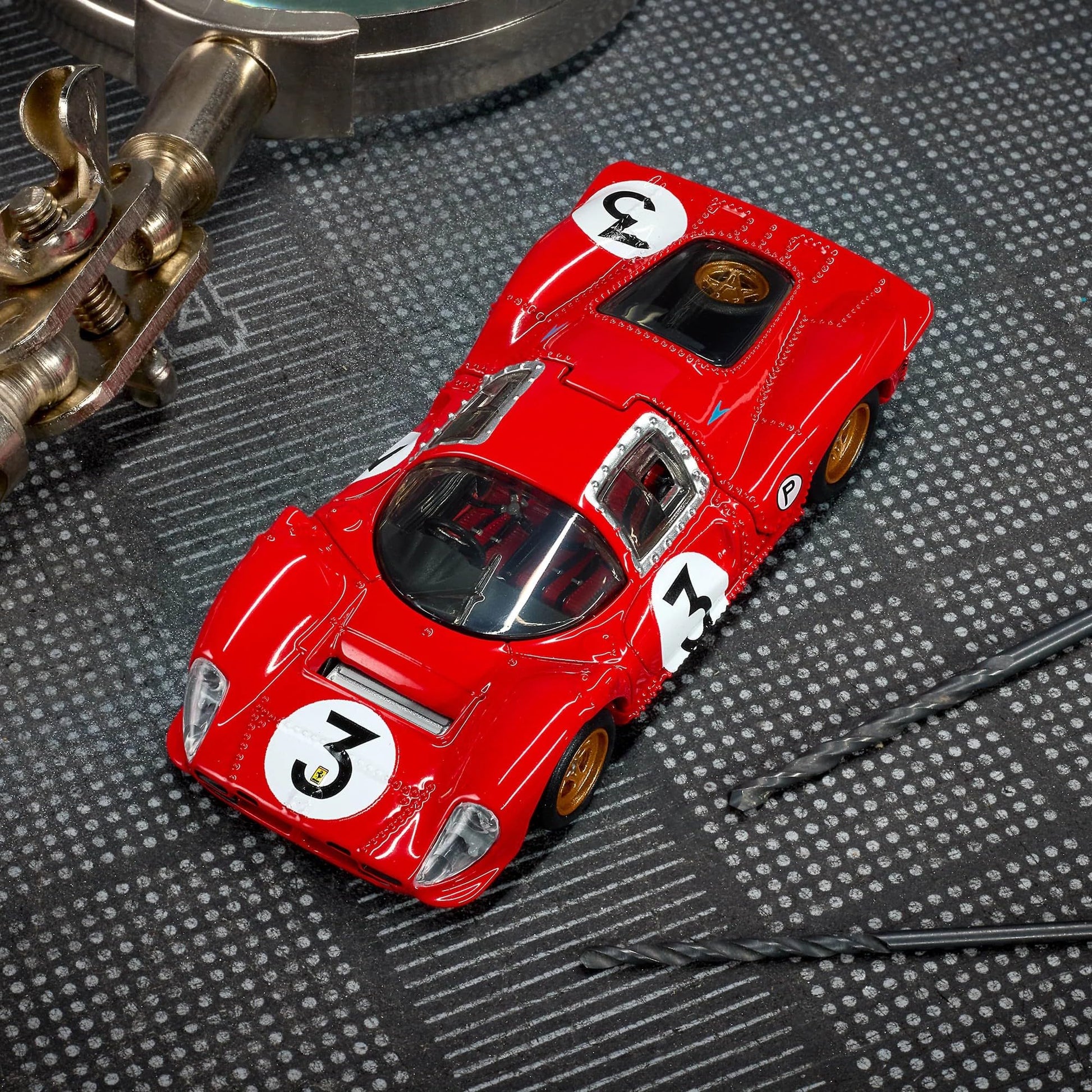 Hot Wheels Elite 64 1967 Ferrari 330 P4 - 1:64 Scale Premium Die-Cast Collector Car, Red Rosso Corsa with Opening Rear Clamshell & Real Riders Wheels