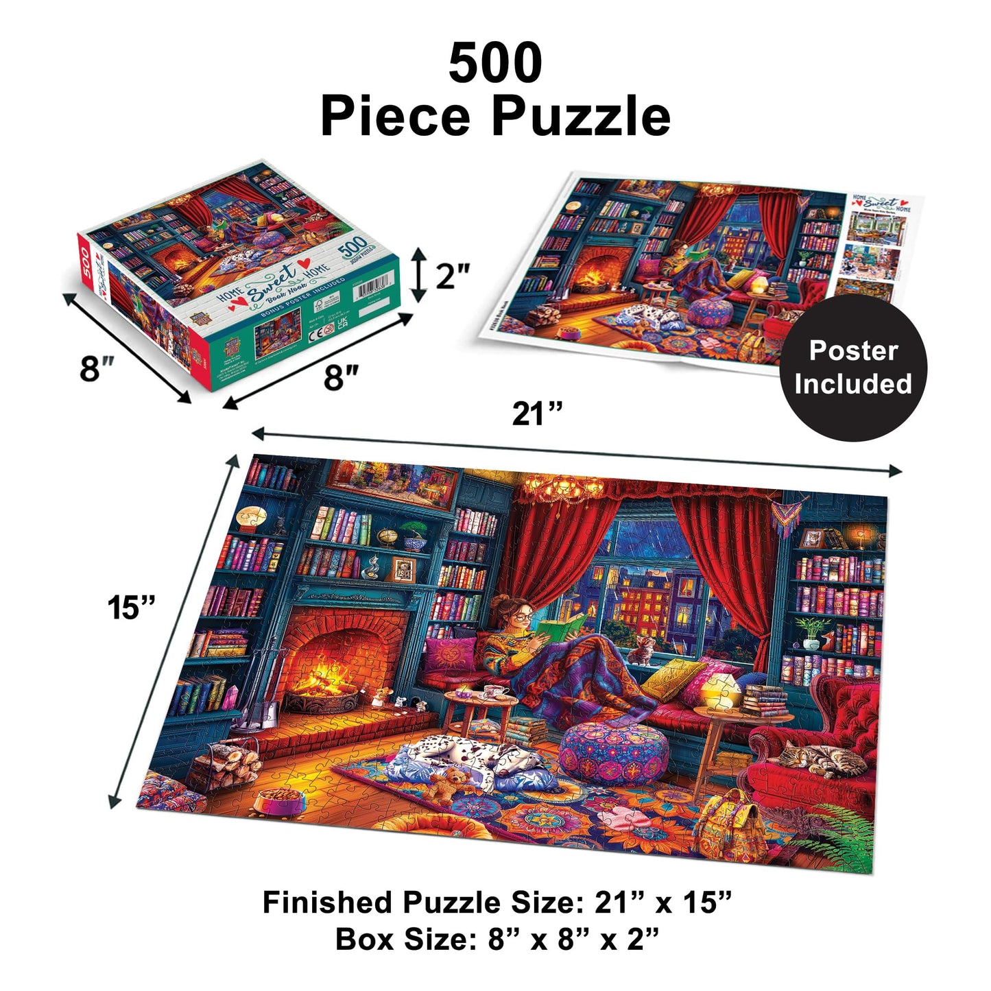 Masterpieces 500 Piece Jigsaw Puzzle for Adults, Family, Or Youth - Book Nook - 15"x21"