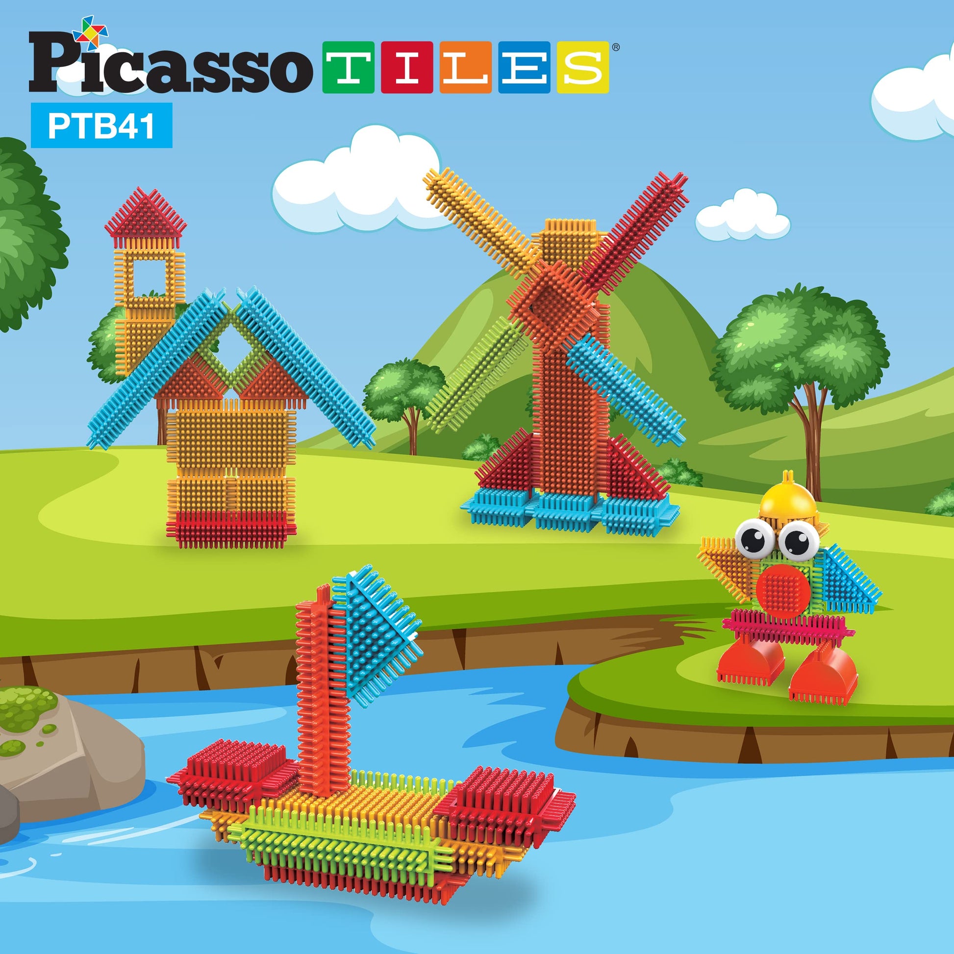 PicassoTiles Toys 41 piece Hedgehog Block Building Blocks Construction Toy Set w/IdeaBook Learning Playset None Magnetic STEM STEAM Educational Kit