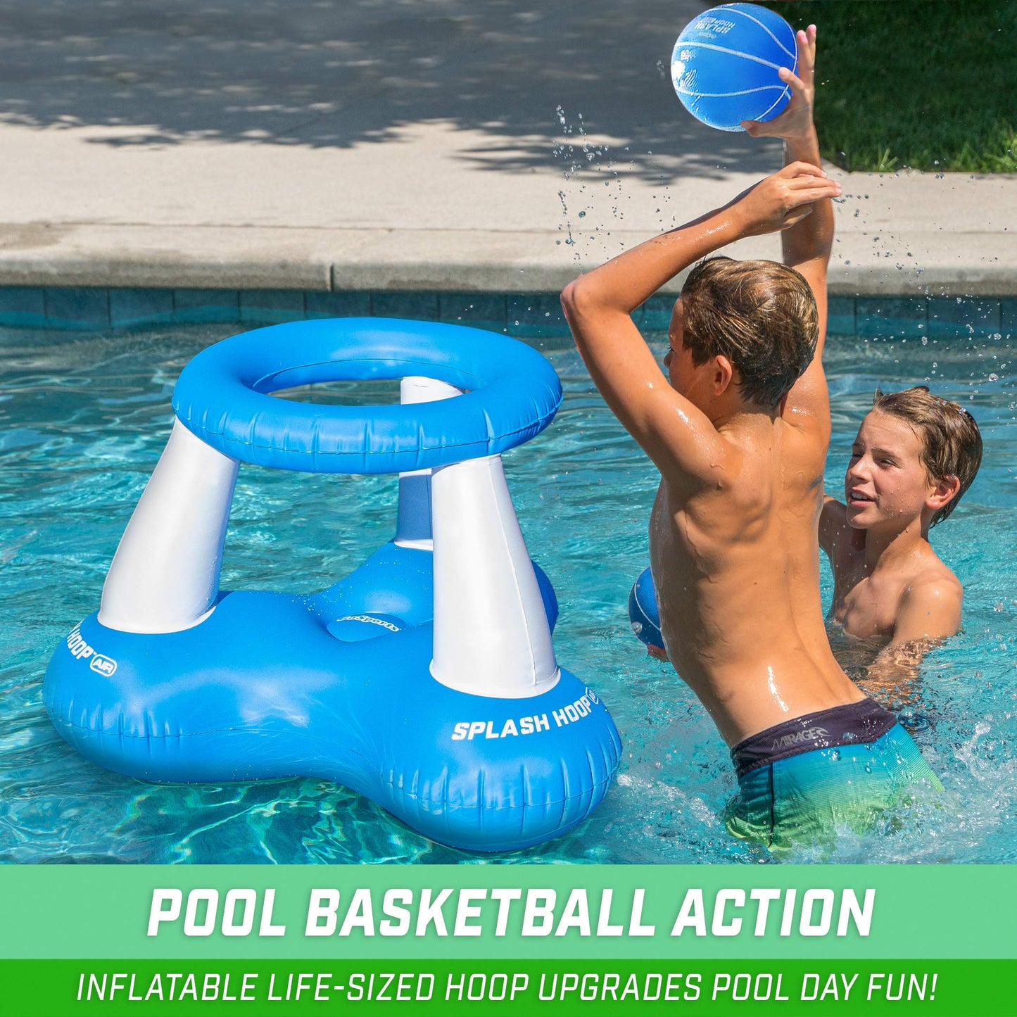 GoSports Splash Hoop Air, Inflatable Pool Basketball Game - Includes Floating Hoop, 2 Water Basketballs and Ball Pump