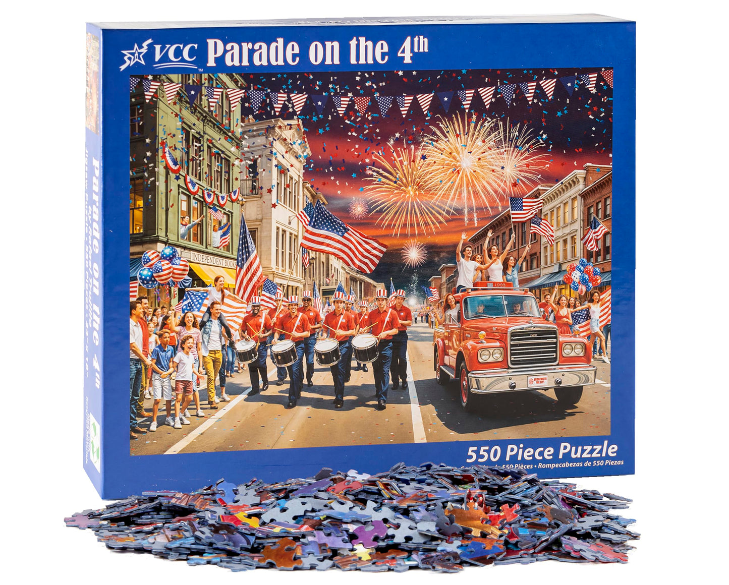 Parade on the 4th of July Jigsaw Puzzle 550 Piece - Fully Interlocking & Randomly Shaped Pieces - 24" x 18" - Summer Holiday Puzzles for Families