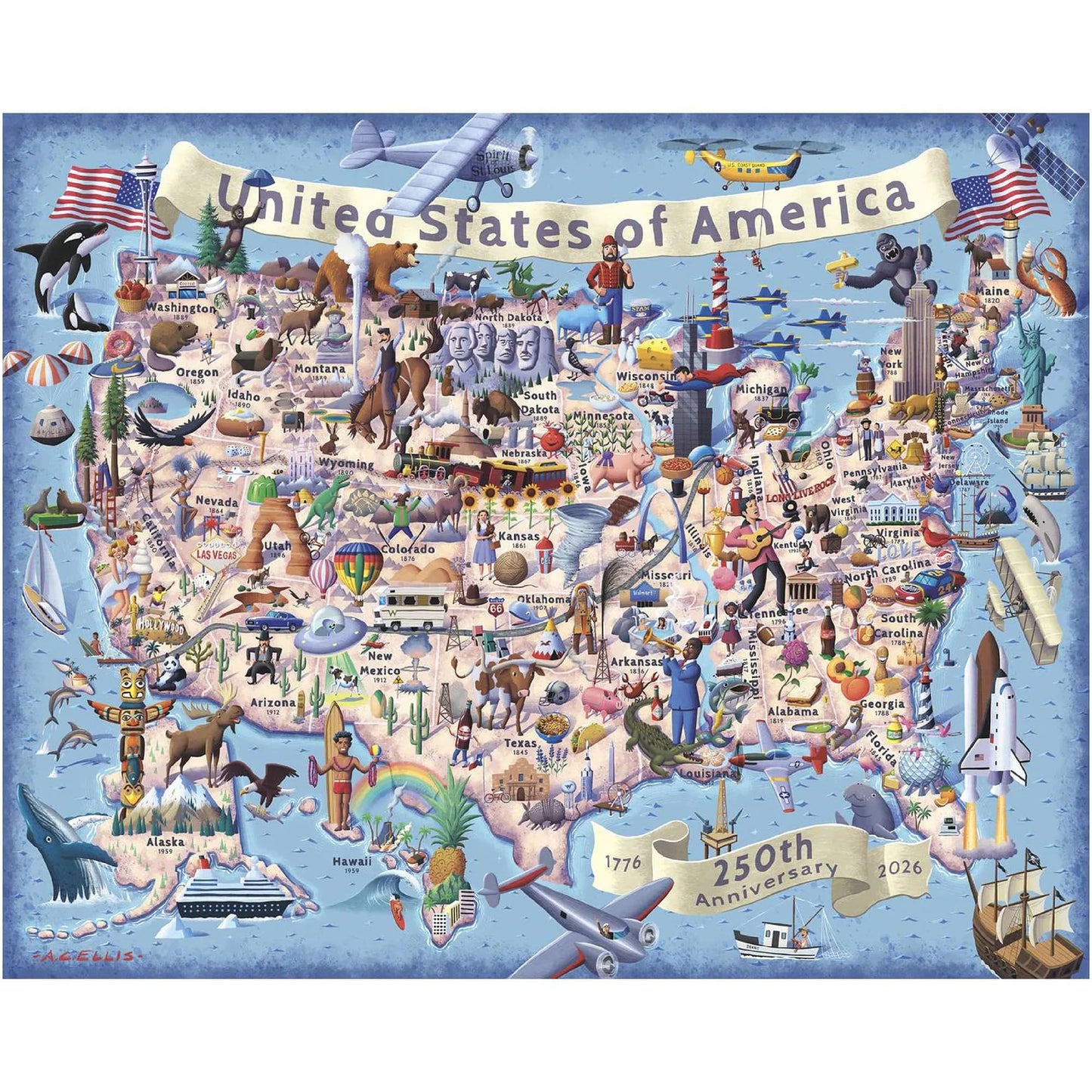 Boardwalk 1000 Piece Jigsaw Puzzle 250th Anniversary 4th of July Patriotic Summer Premium Puzzles for Adults and Family 19"x26" - America