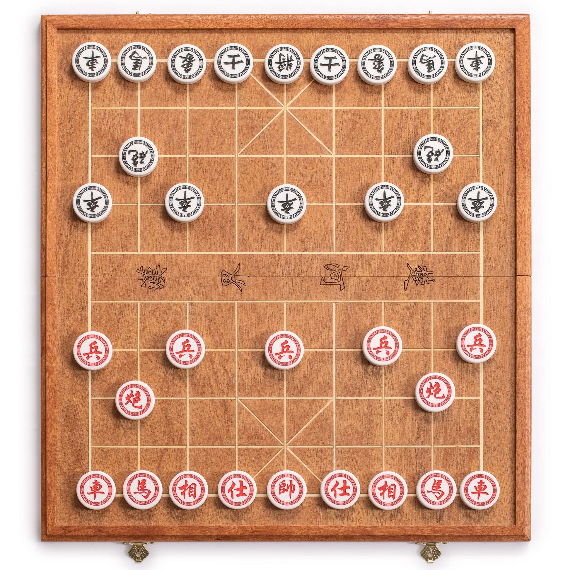 Yellow Mountain Imports Chinese Chess (Xiangqi) Set with Folding Rosewood Veneer Board (16.3-inch) and Acrylic Playing Pieces