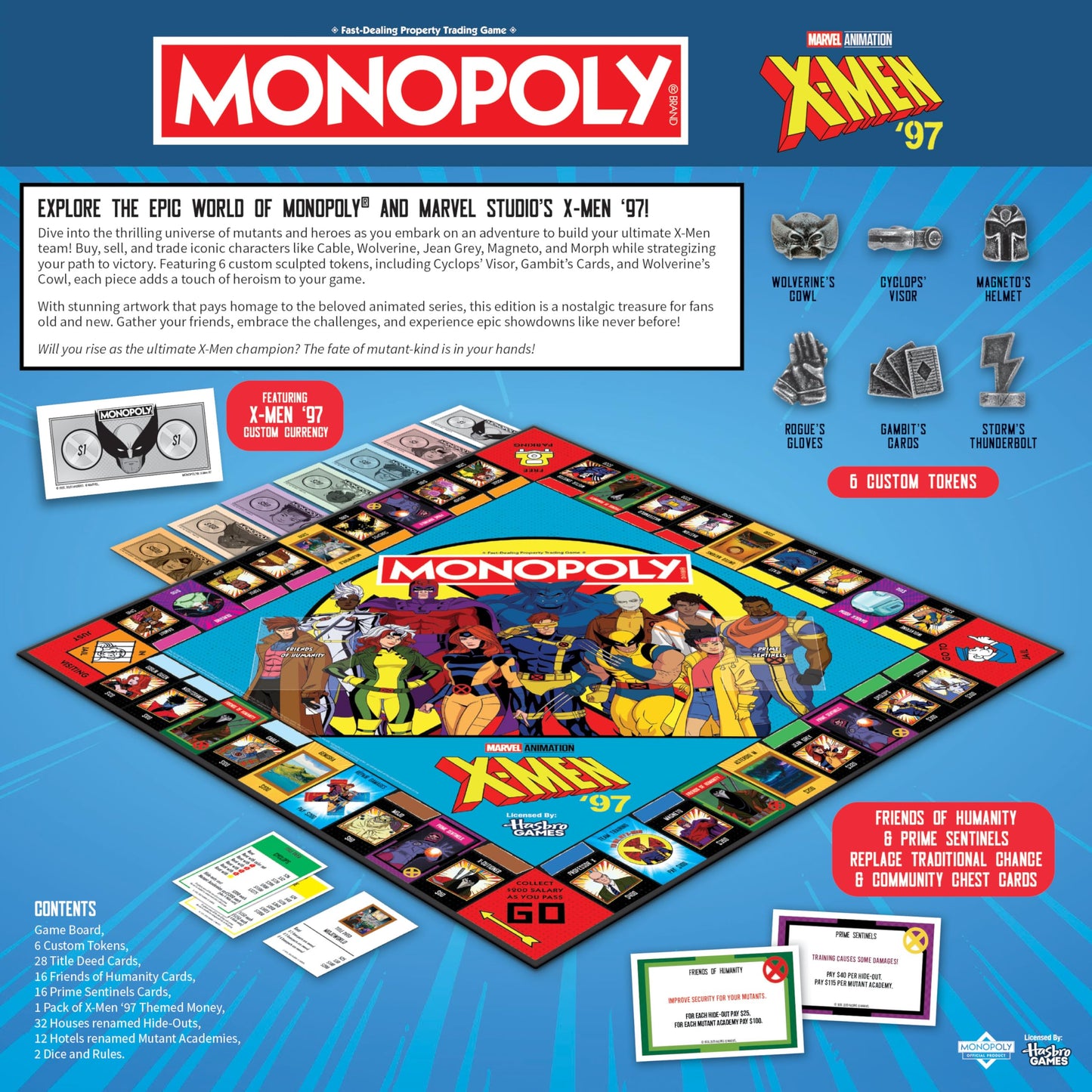 Monopoly: X-Men '97 Edition Board Game, Buy, Sell, Trade Iconic Mutants Like Wolverine, Magneto, Rogue & More, Featuring 6 Custom X-Men Themed Tokens