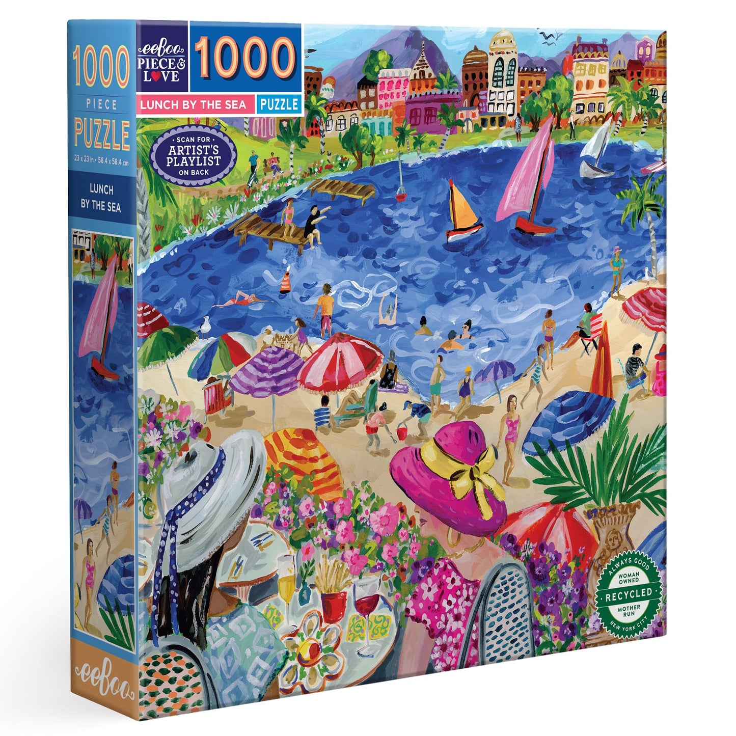 eeBoo 1000 Piece Puzzle - Lunch by The Sea Jigsaw Puzzle for Adults, Square 23" x 23" Made with Recycled Board & Vegetable-Based Ink