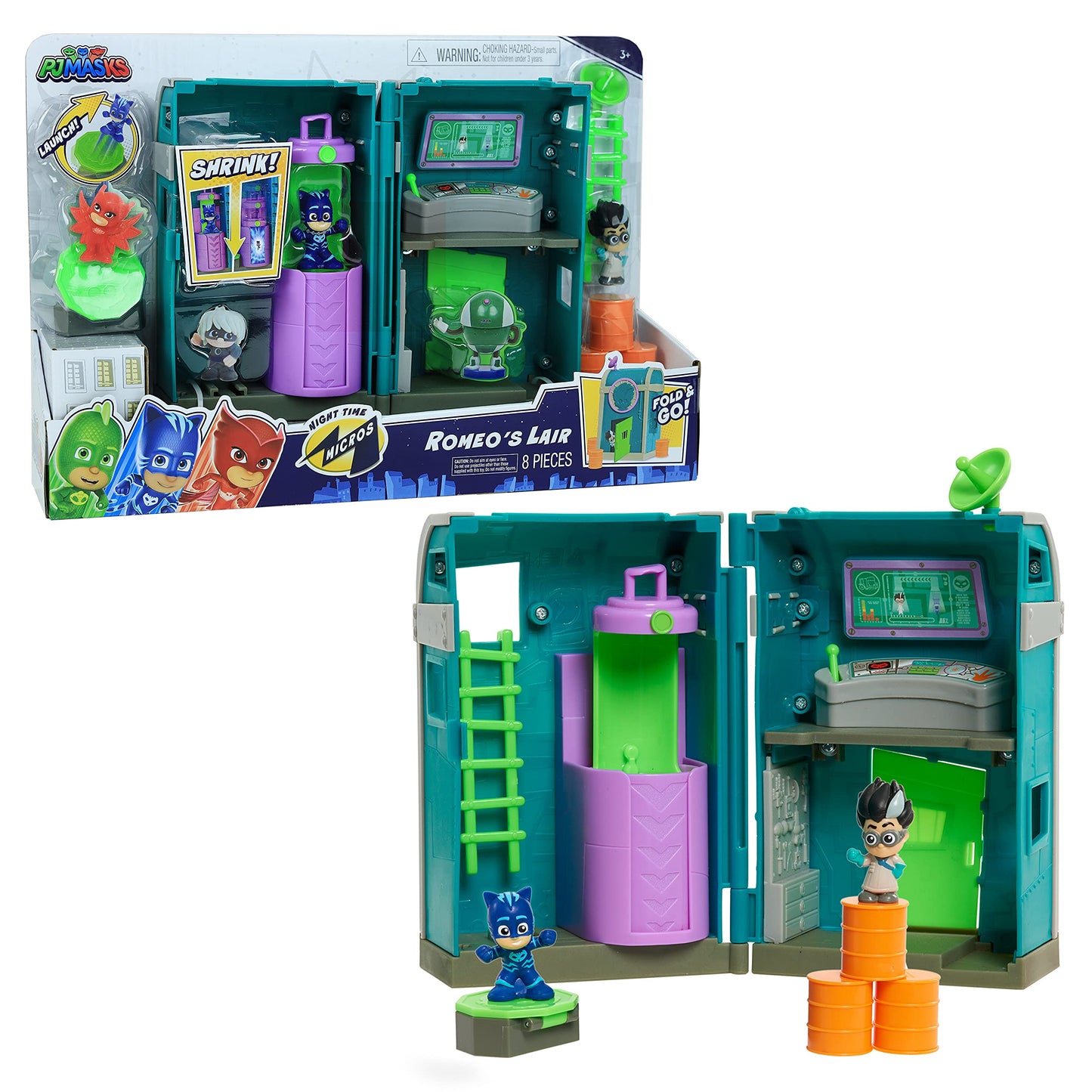 PJ Masks Nighttime Micros Romeo’s Lair Playset, Includes Catboy and Romeo Mini Figures, by Just Play