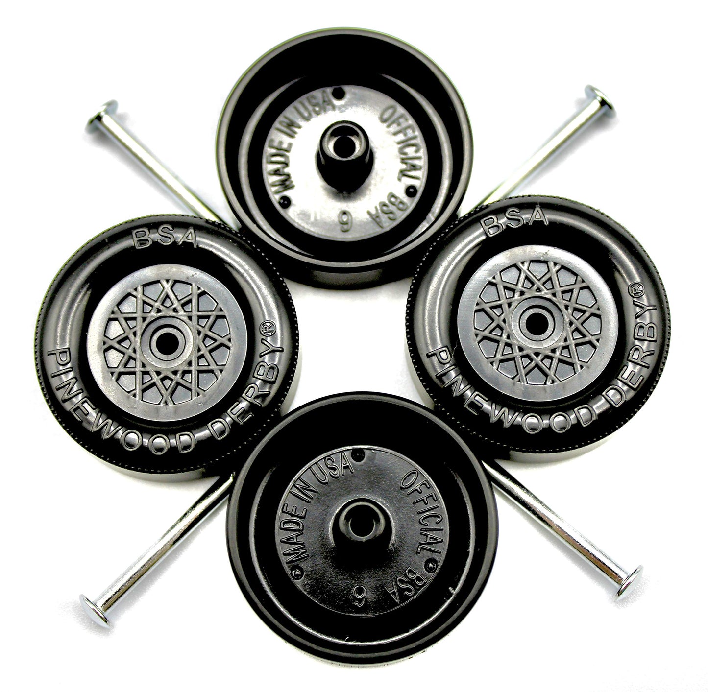 Pine Derby Car Official Scout Speed Wheels and Axles | Professionally Lathed | Pinewood Car Wheels | Maximum Velocity