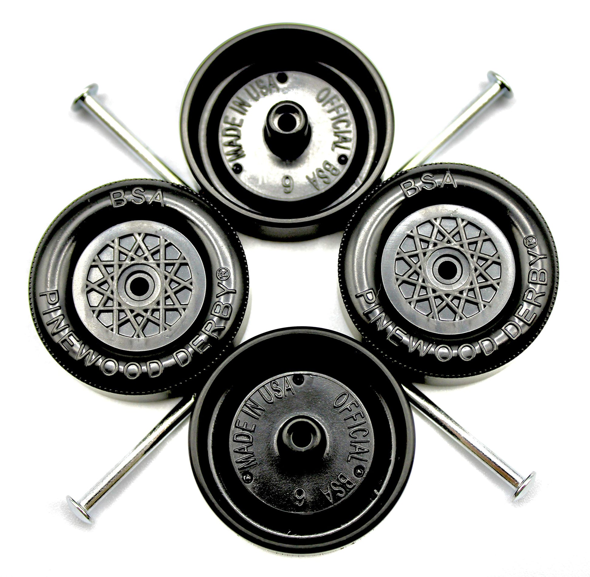 Pine Derby Car Official Scout Speed Wheels and Axles | Professionally Lathed | Pinewood Car Wheels | Maximum Velocity