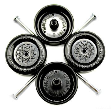 Pine Derby Car Official Scout Speed Wheels and Axles | Professionally Lathed | Pinewood Car Wheels | Maximum Velocity