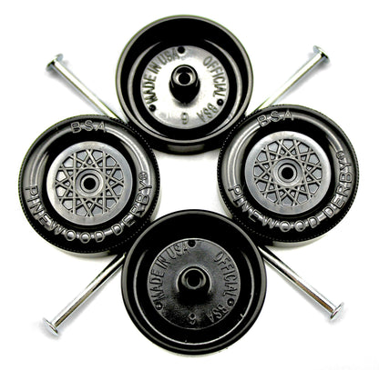 Pine Derby Car Official Scout Speed Wheels and Axles | Professionally Lathed | Pinewood Car Wheels | Maximum Velocity