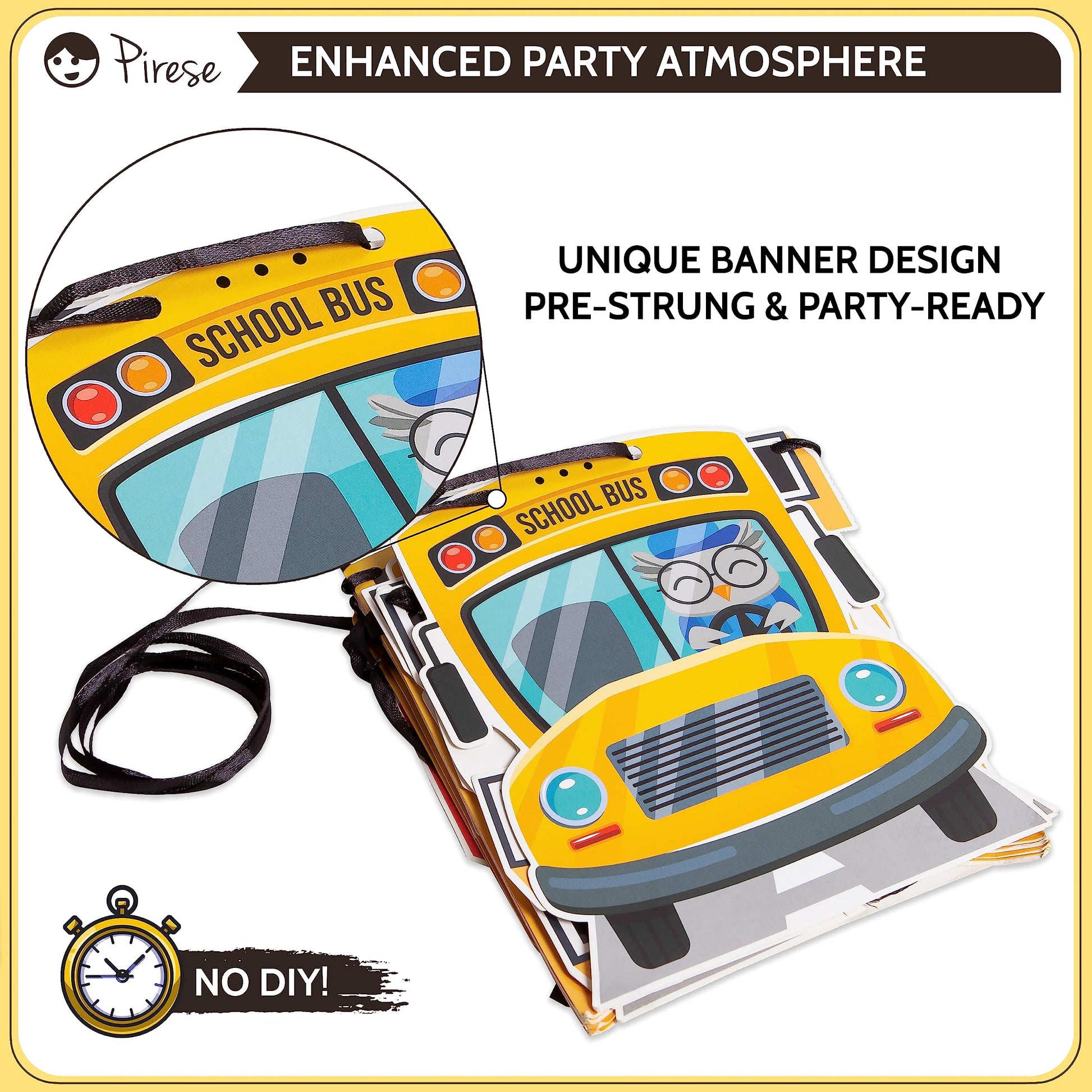 Pirese Wheels on the Bus Birthday Banner Kit, School Bus Party Decorations with Balloons, Yellow Bus Theme Decor for Kids Birthday Party