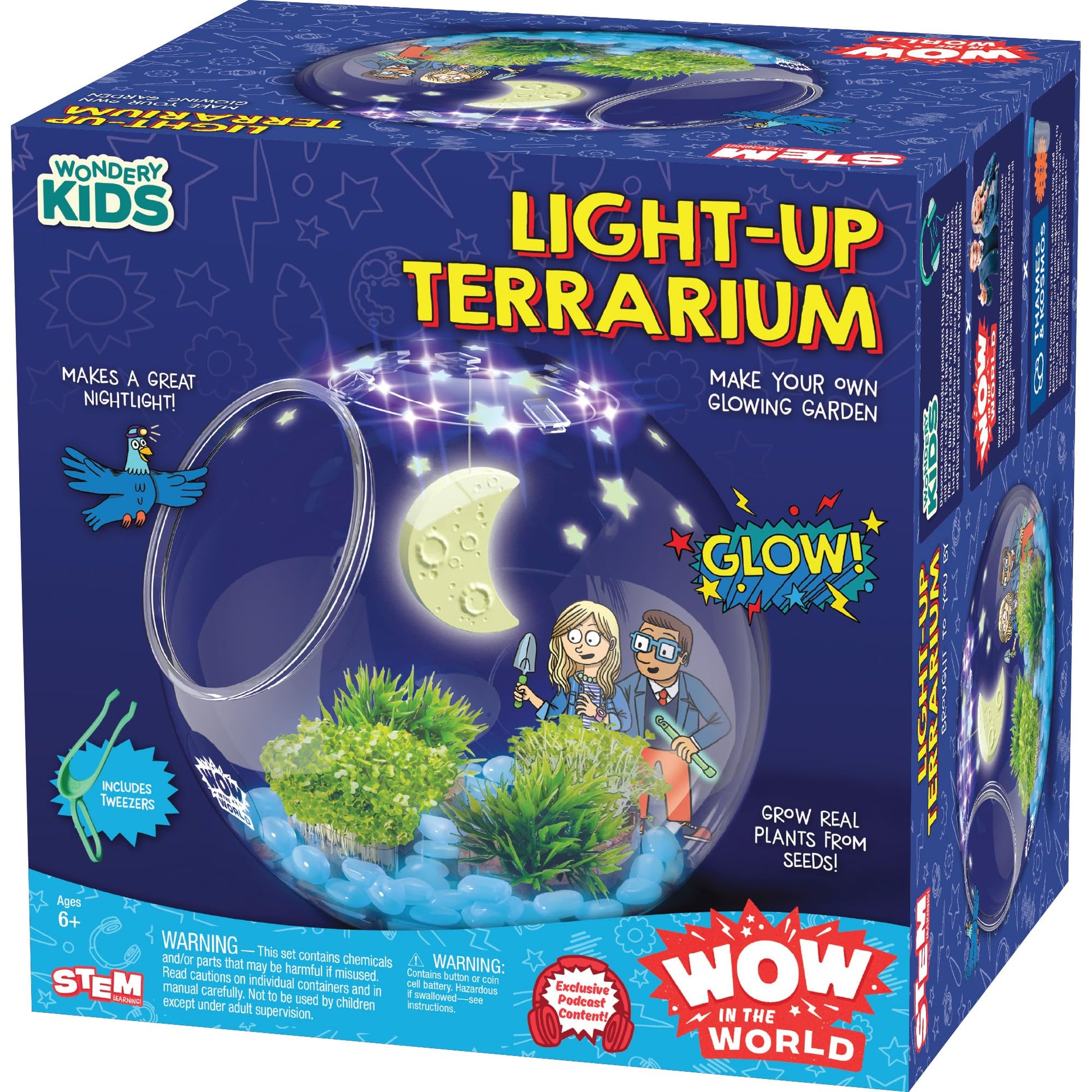 Wow in The World Light-UP Terrarium | Grow Plants, Decorate Your Terrarium, Glow-in-The-Dark, UV Lights, Companion Audio Content, Bonus Reusable