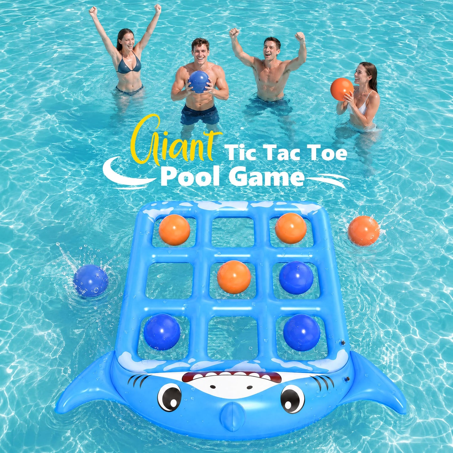 Instaywell Pool Toys Games for Kids & Adults, 72”x54” Giant Inflatable Floating Pool Tic Tac Toe Game with 10 Balls, Pool Game Party Toy Floats