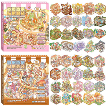 40 Sets DIY 3D Sticker Scene, Sticker Collection Book Make Your Own Shop House Crafts for Adults Therapy for Relief Stress Pass the Time Gift
