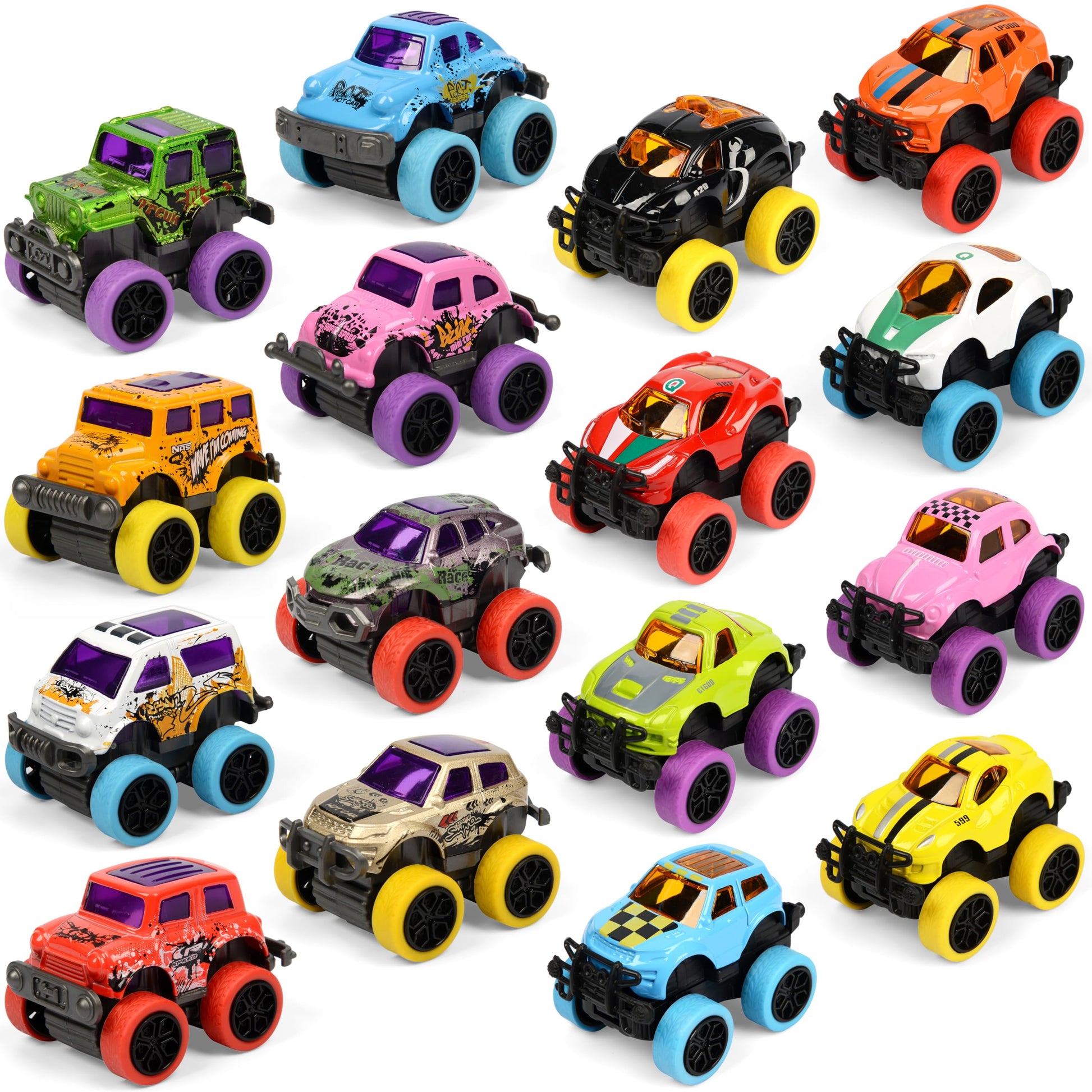 Neureyte 16 Pack Die-cast Mini Monster Truck for Boys and Girls,Pull Back Alloy Trucks Toy,Mini Pull Back Cars,Die-cast Race Cars for Kids Party
