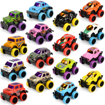 Neureyte 16 Pack Die-cast Mini Monster Truck for Boys and Girls,Pull Back Alloy Trucks Toy,Mini Pull Back Cars,Die-cast Race Cars for Kids Party