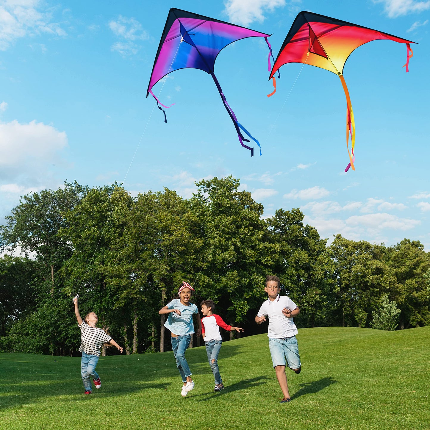JOYIN Large Delta Kite Red, Green and Purple, Easy to Fly Huge for Kids and Adults with 262.5ft String, Large Delta Beach Kite for Outdoor Games