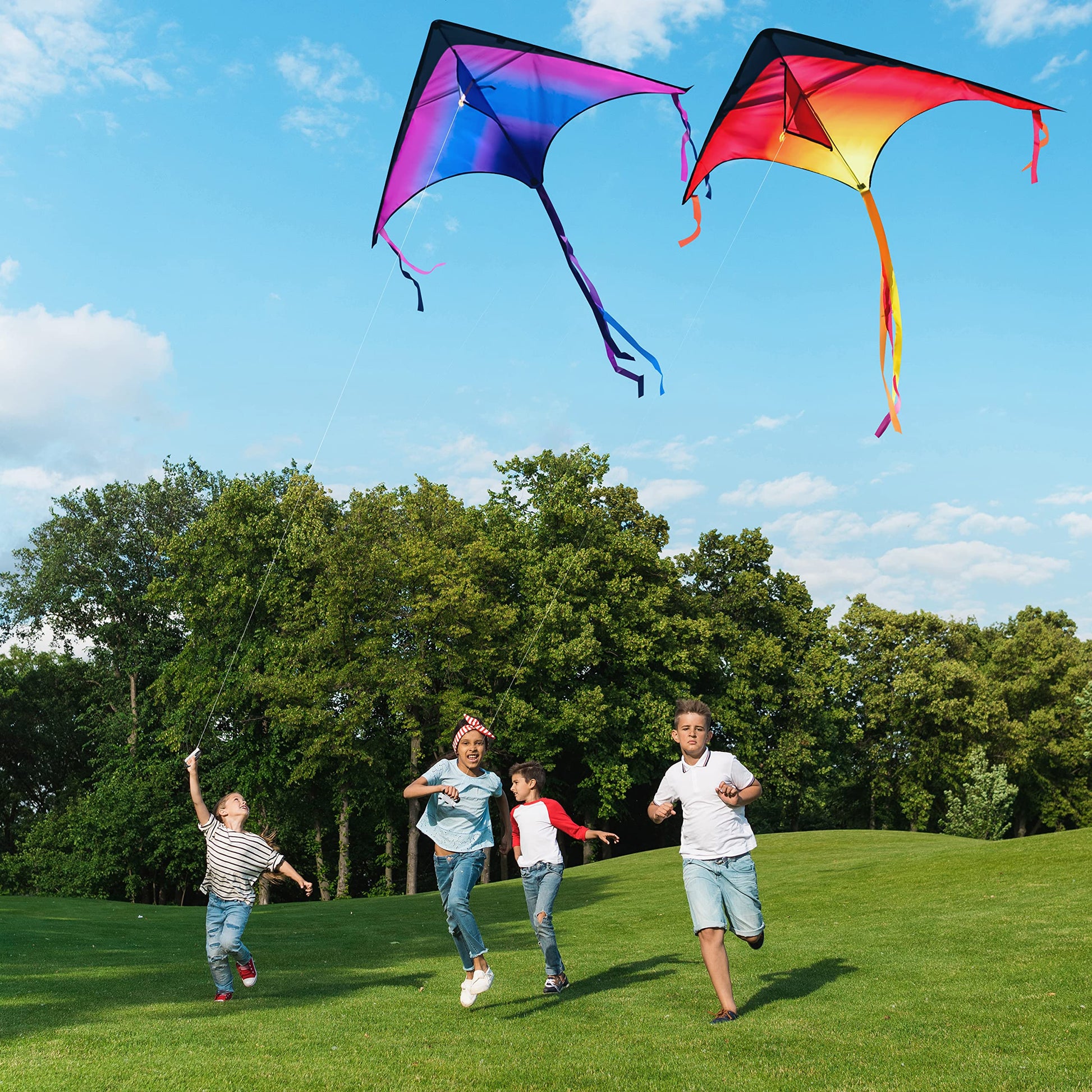 JOYIN Large Delta Kite Red, Green and Purple, Easy to Fly Huge for Kids and Adults with 262.5ft String, Large Delta Beach Kite for Outdoor Games