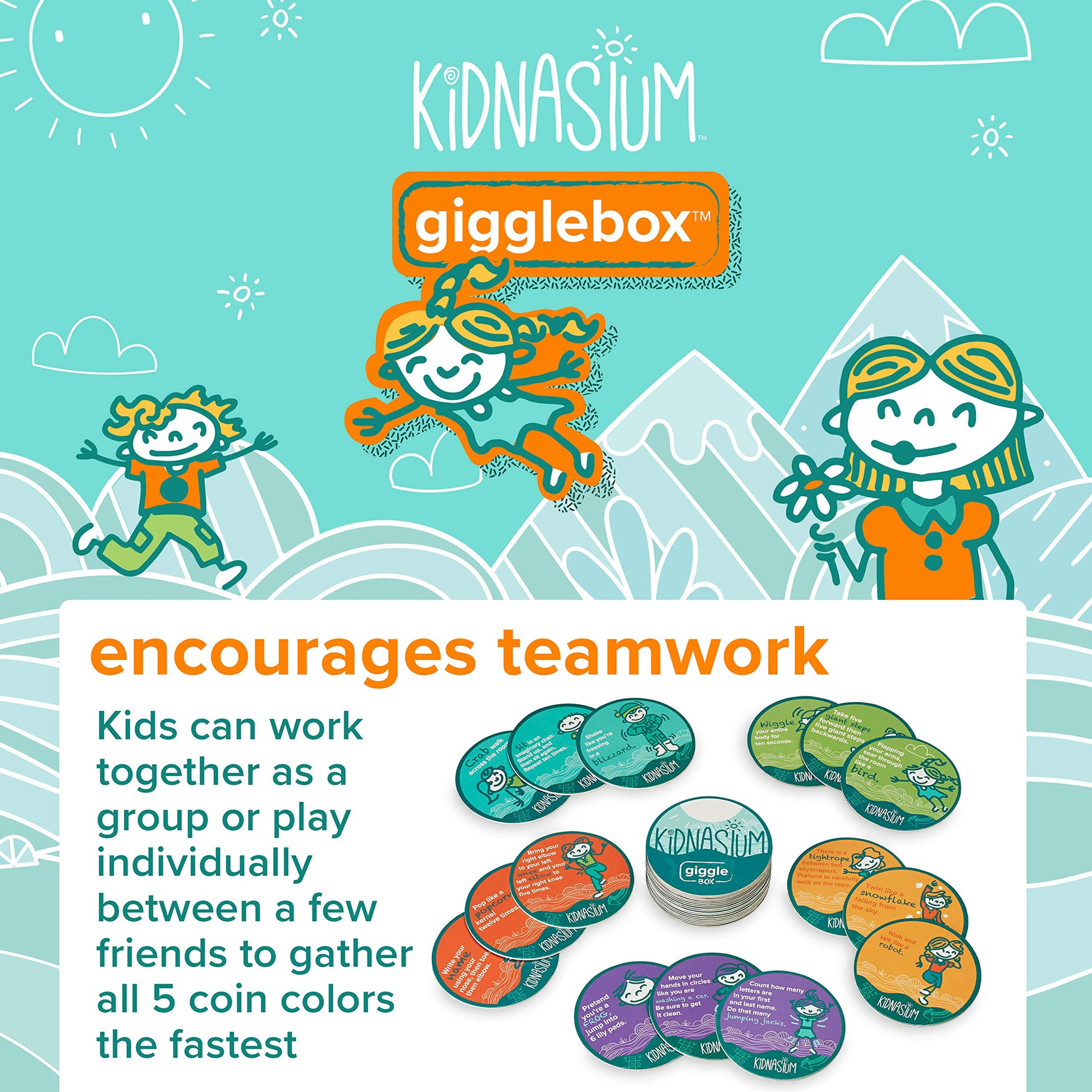 Kidnasium Giggle Activity Box Fitness & Exercise Coins | Fun Educational Classroom Gym Learning Game for Active Boys & Girls Ages 4 and Up, Multicolor