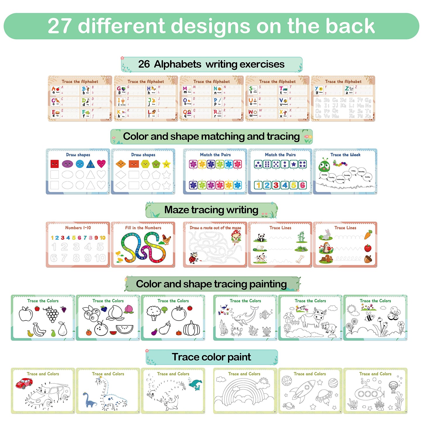 WJPC 53 Designs Busy Book for Toddlers 1,2,3,4,5,6 Years. Preschool Learning Busy Board Kids Boys&Girls Quiet Montessori Toddler Activity Book