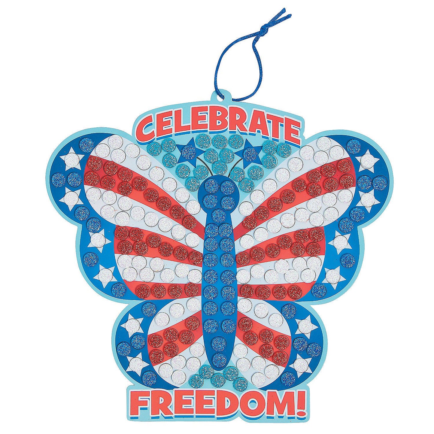 Fun Express USA Patriotic Butterfly Glitter Mosaic Craft Kit - Makes 12 - Fourth of July Crafts for Kids