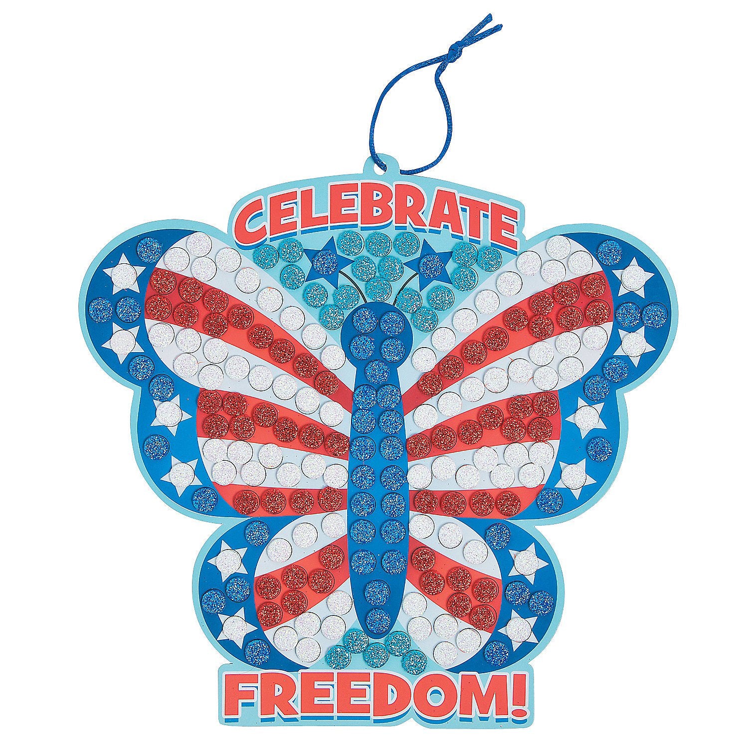 Fun Express USA Patriotic Butterfly Glitter Mosaic Craft Kit - Makes 12 - Fourth of July Crafts for Kids