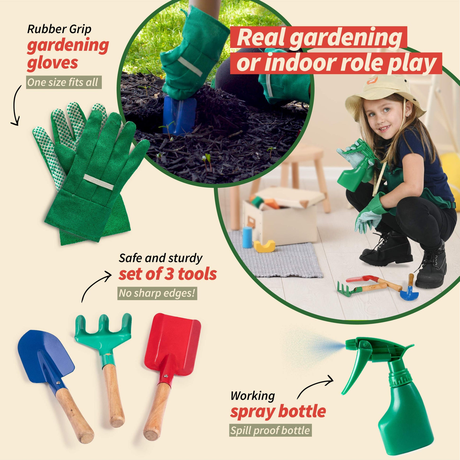 Born Toys Gardener Costume Kids Outfit with Toddler Gardening Tools, 3+