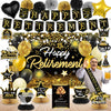 Happy Retirement Party Decorations for Men and Women - Black and Gold Banner, Backdrop Card, Sash, Hanging Swirls, Foil Balloons, Honeycomb