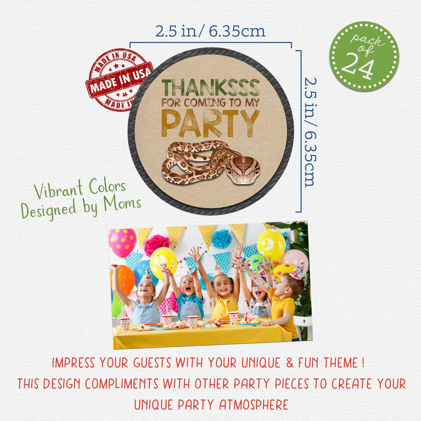Silly Goose Gifts Thankssss Snake Reptile Themed Birthday Party Favor Stickers Supply Decorations Kraft (24 Included) Thank You for Coming