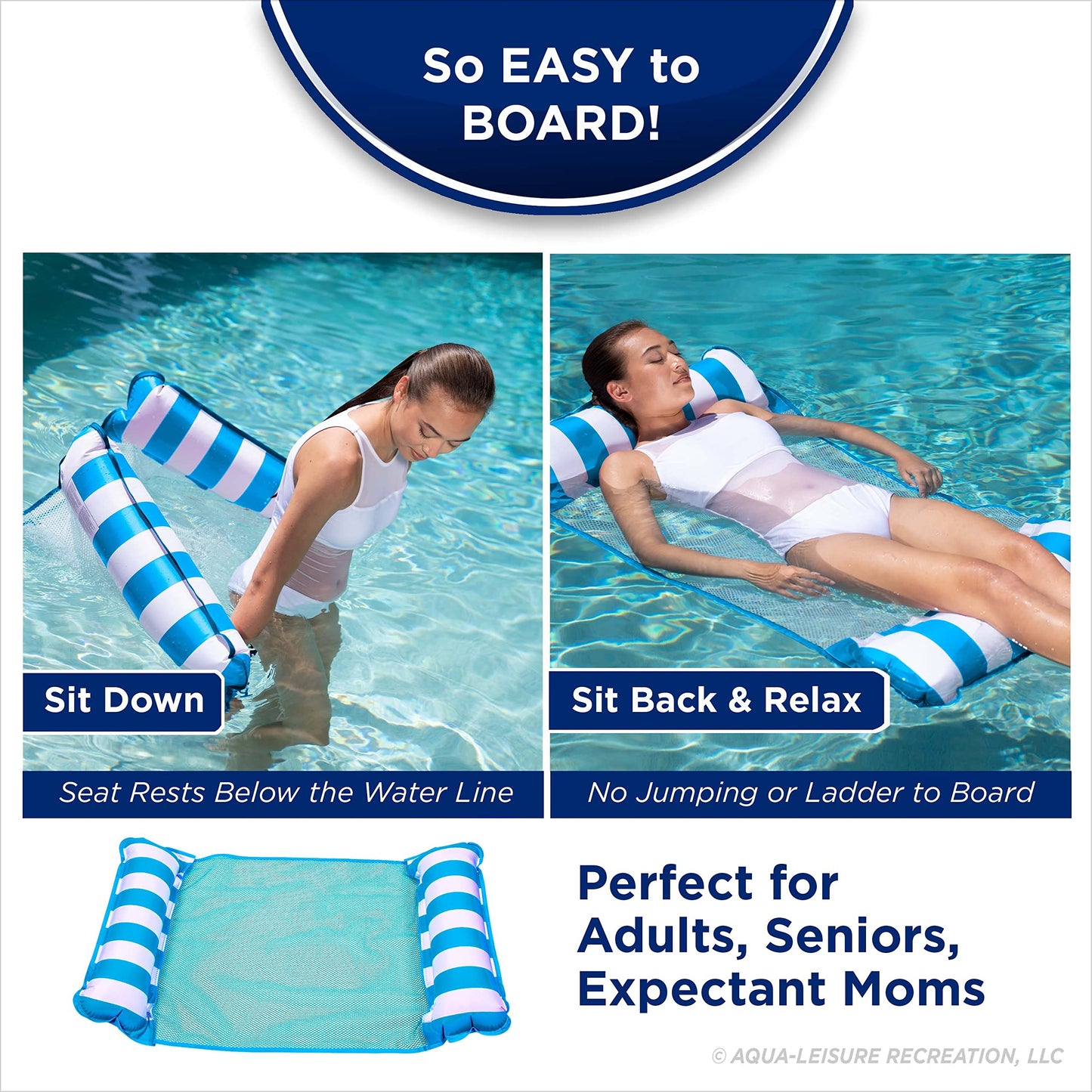 Aqua 4-in-1 Monterey Hammock Pool Float & Water Hammock, Multi-Purpose, Inflatable Pool Floats for Adults, Patented Thick, Non-Stick PVC Material, One
