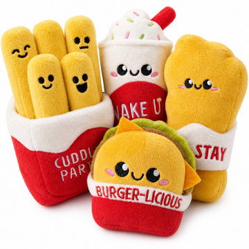 JOYIN 4 Pcs Emotional Support Plushies, Fast Food Plush Stuffed Toys Set, Anxiety Relief Toys, Burger Fries Chicken Nuggets & Milkshake Plushies,