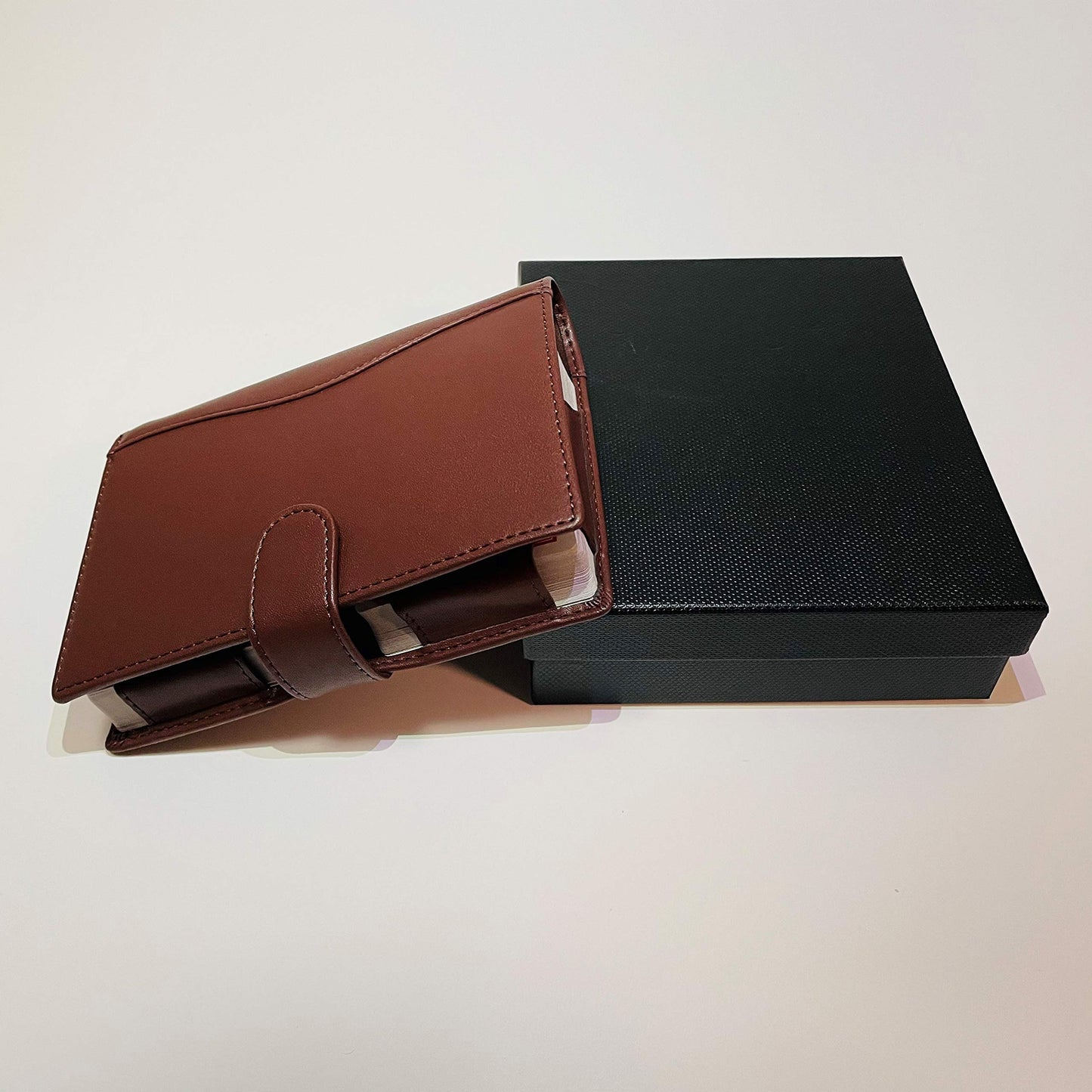 Hebronite Playing Card Case - Fits Two Decks - Vegan Leather - Space for Pen and Notepad - Poker Case (Brown)