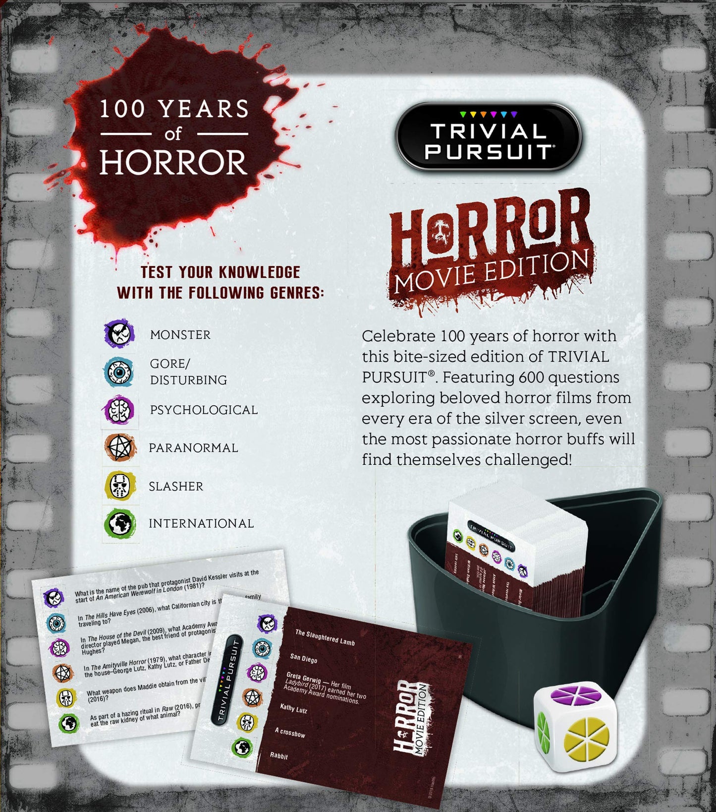 Trivial Pursuit: Horror Movie Edition, 600 Questions from Classic Horror Films, Trivia Board Game for Fans of Horror Movies