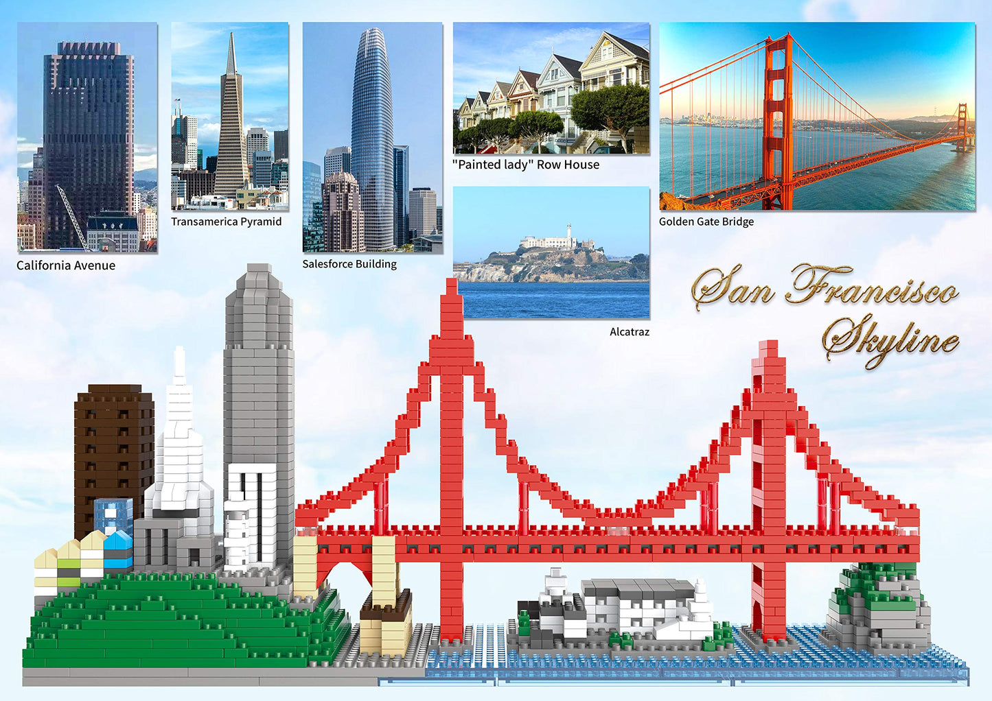 KLMEi Architecture Skylines Micro Mini Block San Francisco Building Model Set Present Gift for Adults Ages of 14+ 1610pieces