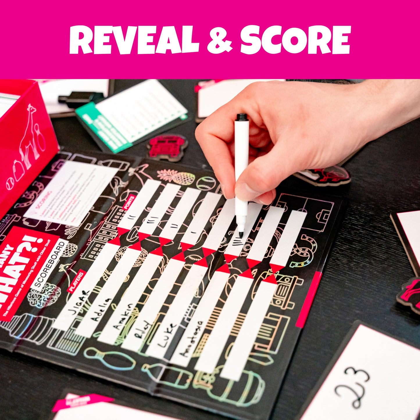 How Many What?! Board Game, Hilarious Party Game of Absurd Comparisons, Guess Sizes in The Most Ridiculous Ways, Fun for Families, Friends & Game