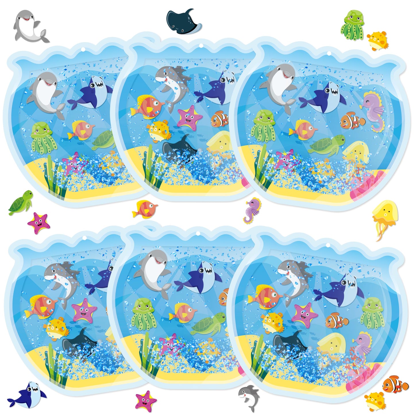 JewGewenil Ocean Animals DIY Craft Kit - 12Pcs Under The Sea Aquarium Scene Diorama Fish Tank Art Supplies with Glitter Papers, Sea Animal Stickers