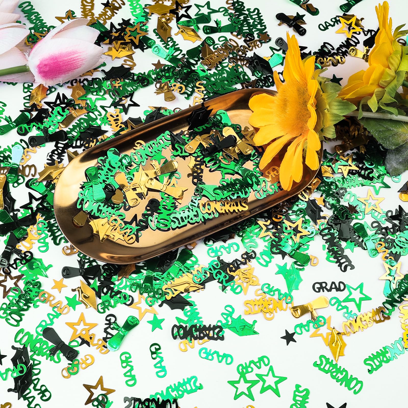 Green Gold and Black Graduation Confetti 2026, 1000 Pcs Congrats Grad Confetti Class of 2026 Party Table Centerpiece for 2026 Graduation Party