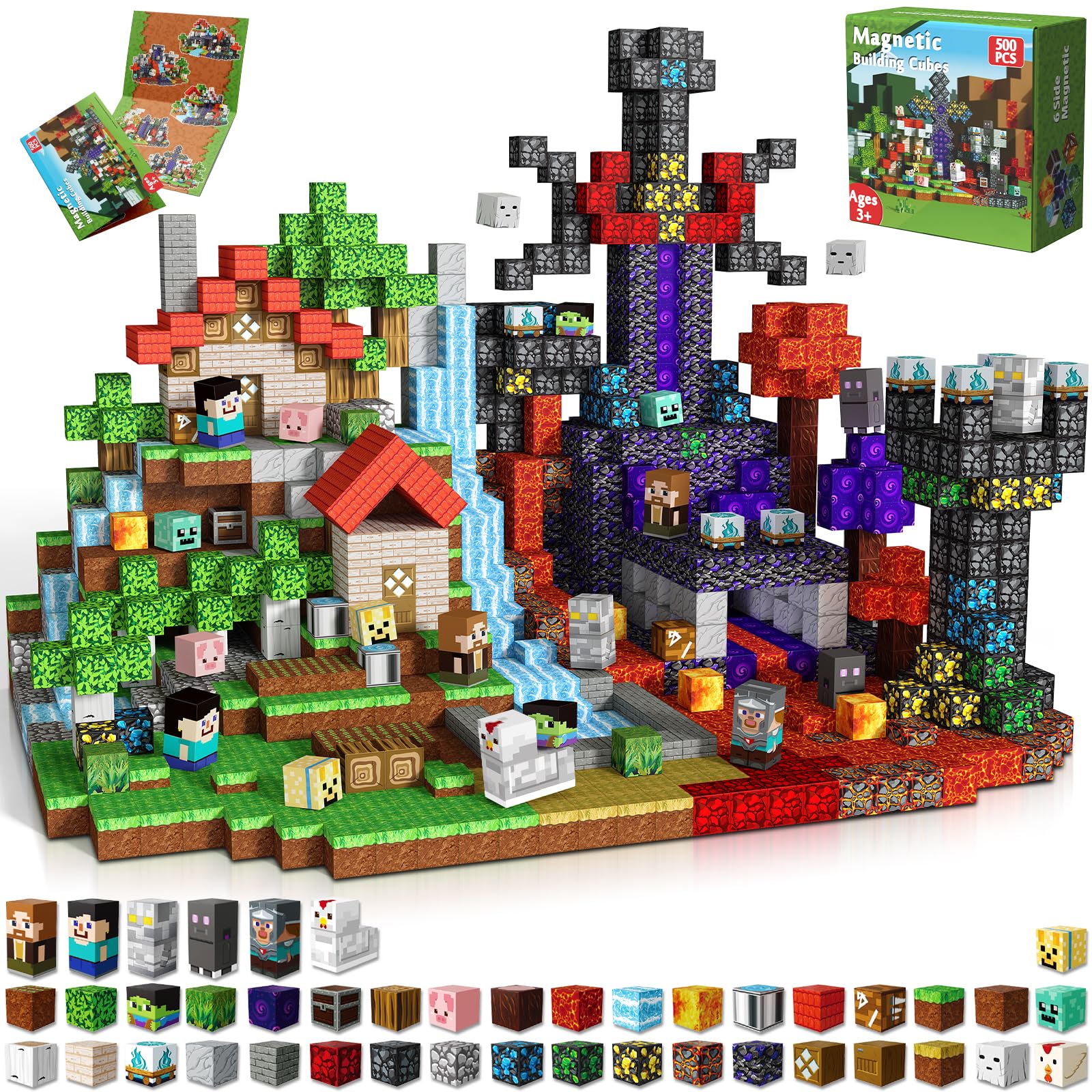 Magnetic Blocks - 500 PCS Magnetic Building Blocks Cubes, Magnet Toys for Kids Age 3+, Toy Building Set for Kids, Magnets Stacking Construction Easter