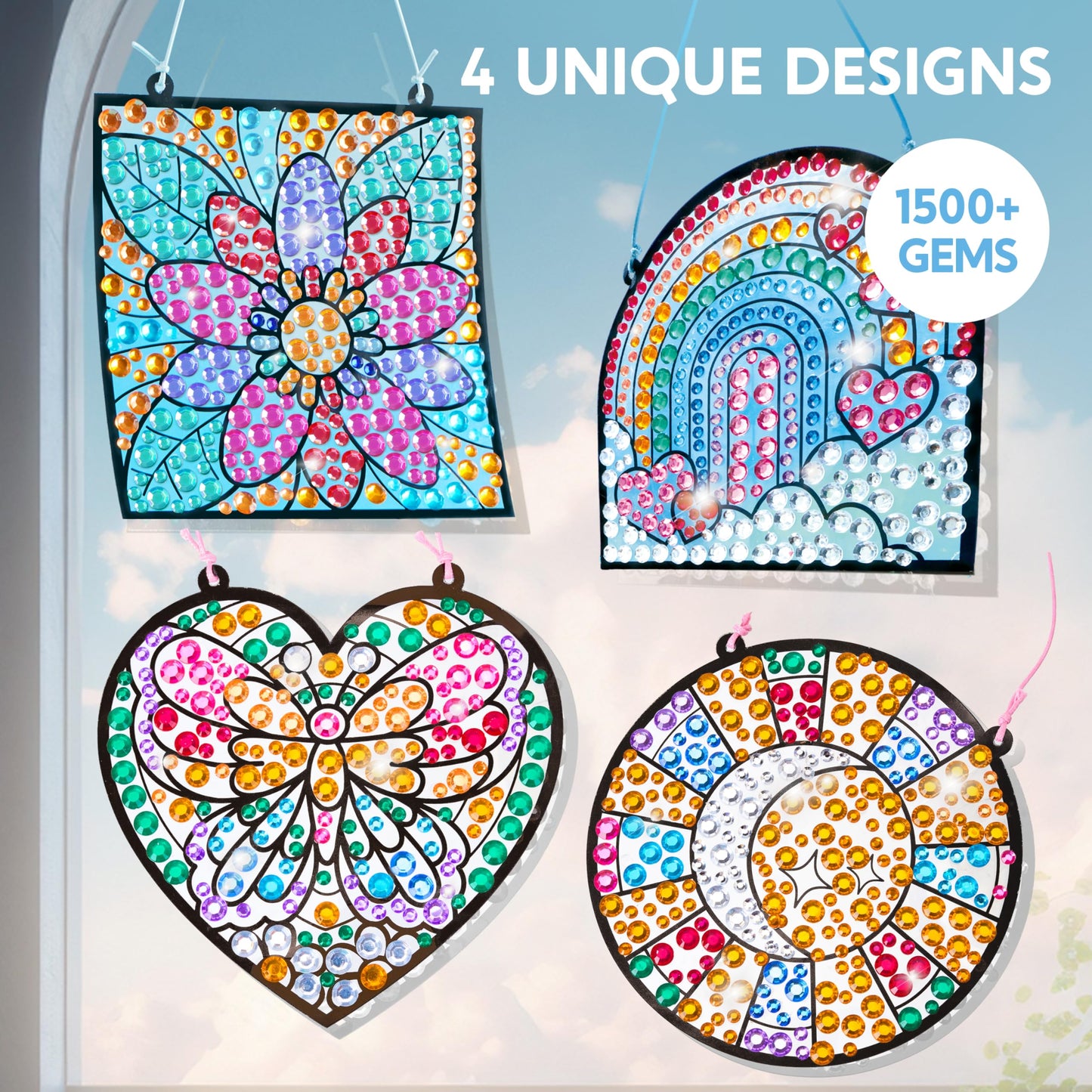 Klever Kits 4PCS Window Art Suncatcher Kits, Fun Gem Painting Kits, Diamond Art and Crafts for Boys Girls, Great Crafts Gift for Kids Birthdays