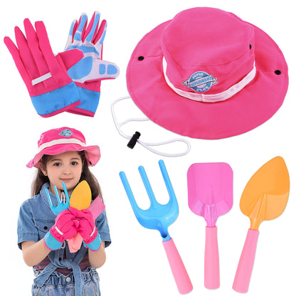 JOYIN 6 PC Kids Gardening Tools, Including Garden Tools Like Gardening Gloves, UV Protection Sun Hat, Shovel, Rake, and Trowel, Kids Backyard Outdoor