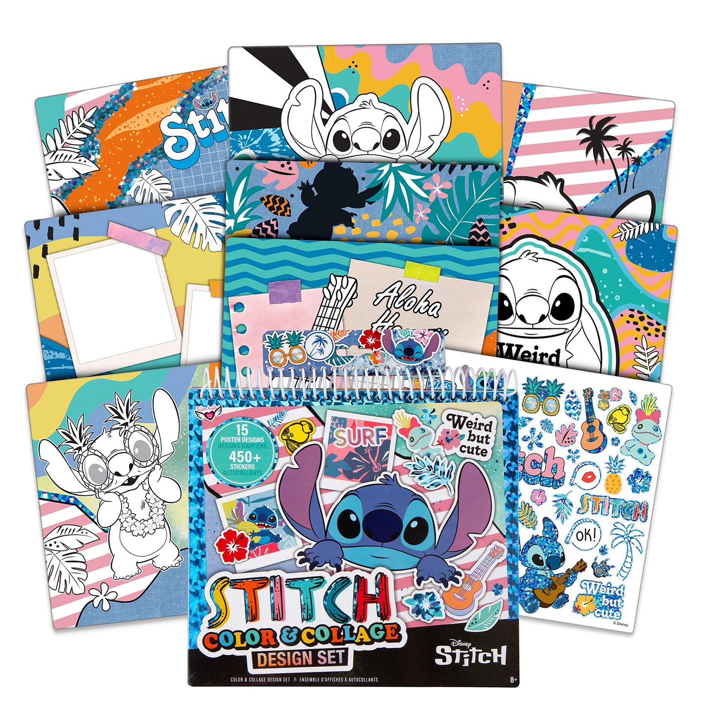 Fashion Angels Disney Stitch Color & Collage Design Set, Includes 15 Colorable Posters & 7 Sticker Sheets, Ideal Crafts Activity for Kids Ages 8
