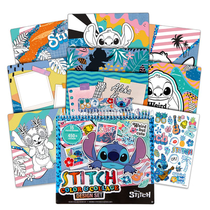 Fashion Angels Disney Stitch Color & Collage Design Set, Includes 15 Colorable Posters & 7 Sticker Sheets, Ideal Crafts Activity for Kids Ages 8