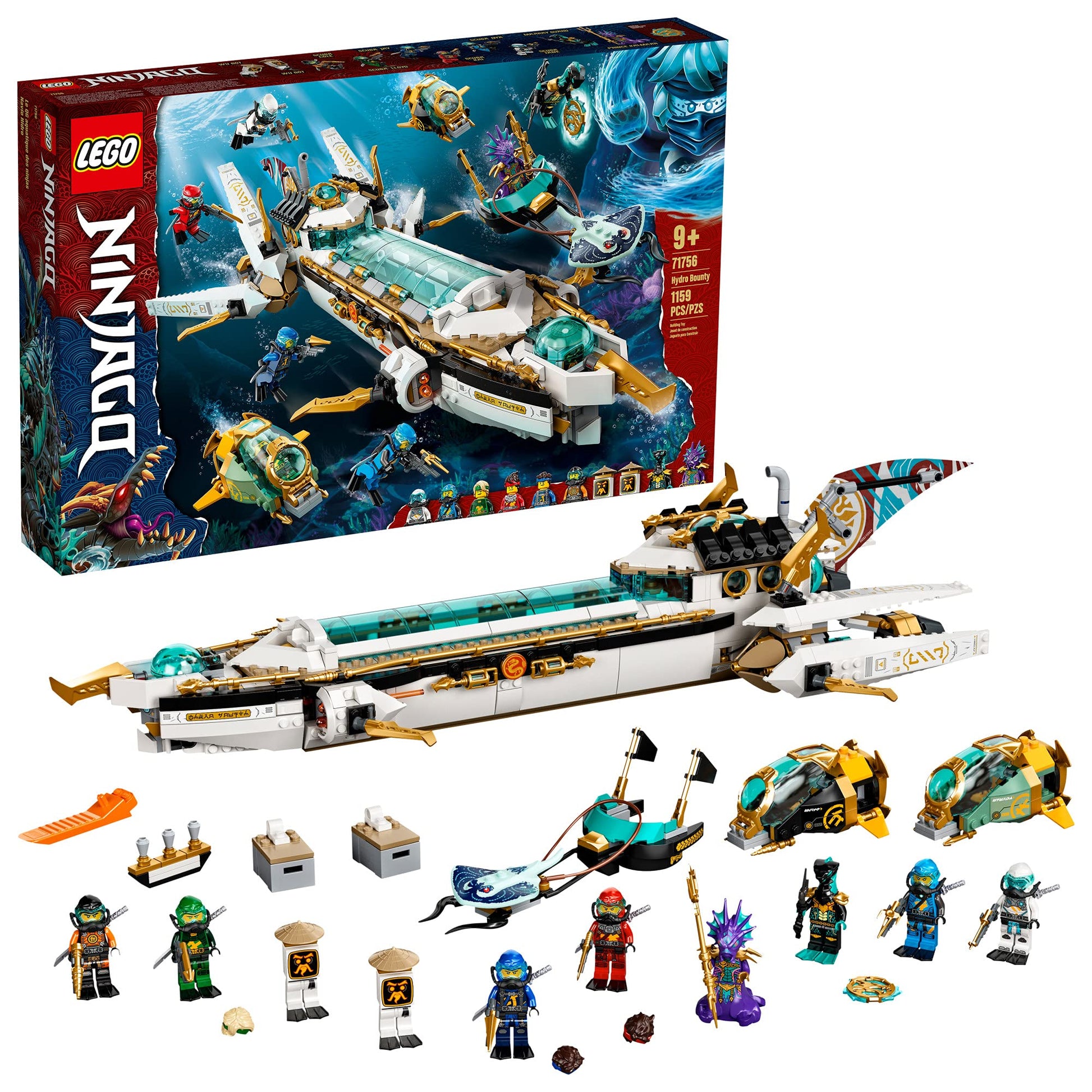 LEGO NINJAGO Hydro Bounty Building Set, 71756 Submarine Toy with Kai and NYA Minifigures, Ninja Toys, Gifts, Presents for Kids, Boys, Girls Age 9 Plus