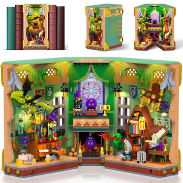 OKKIDY Magic Potion Book Nook Building Set with Light, DIY Booknook Building Block kit for Home Decor Bookshelf, 1033 PCS Miniature Bookend House